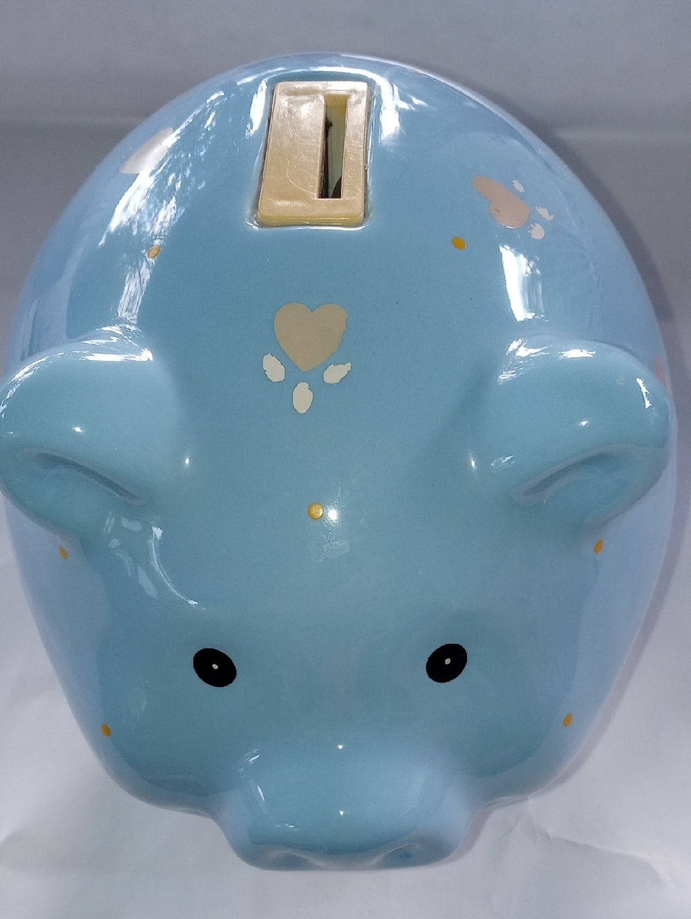 Russ Vintage Blue With Hearts Ceramic Pig Piggybank